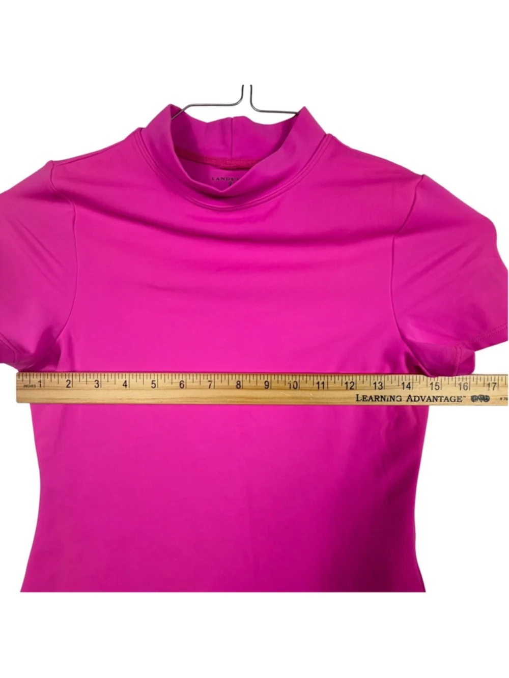 Lands' End Rash Guard Swim Shirt Hot Pink Short Sleeve Mock Neck Girls M 10-12
